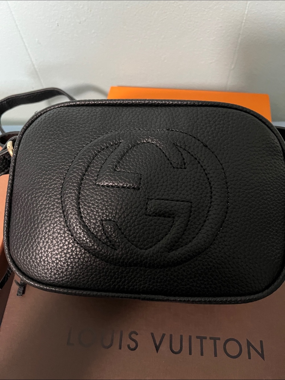 Gucci Black Pebbled Leather Belt Bag with Embossed Double G
